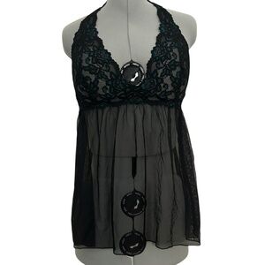 Fredericks of Hollywood Black and Turquoise Lingerie Size M